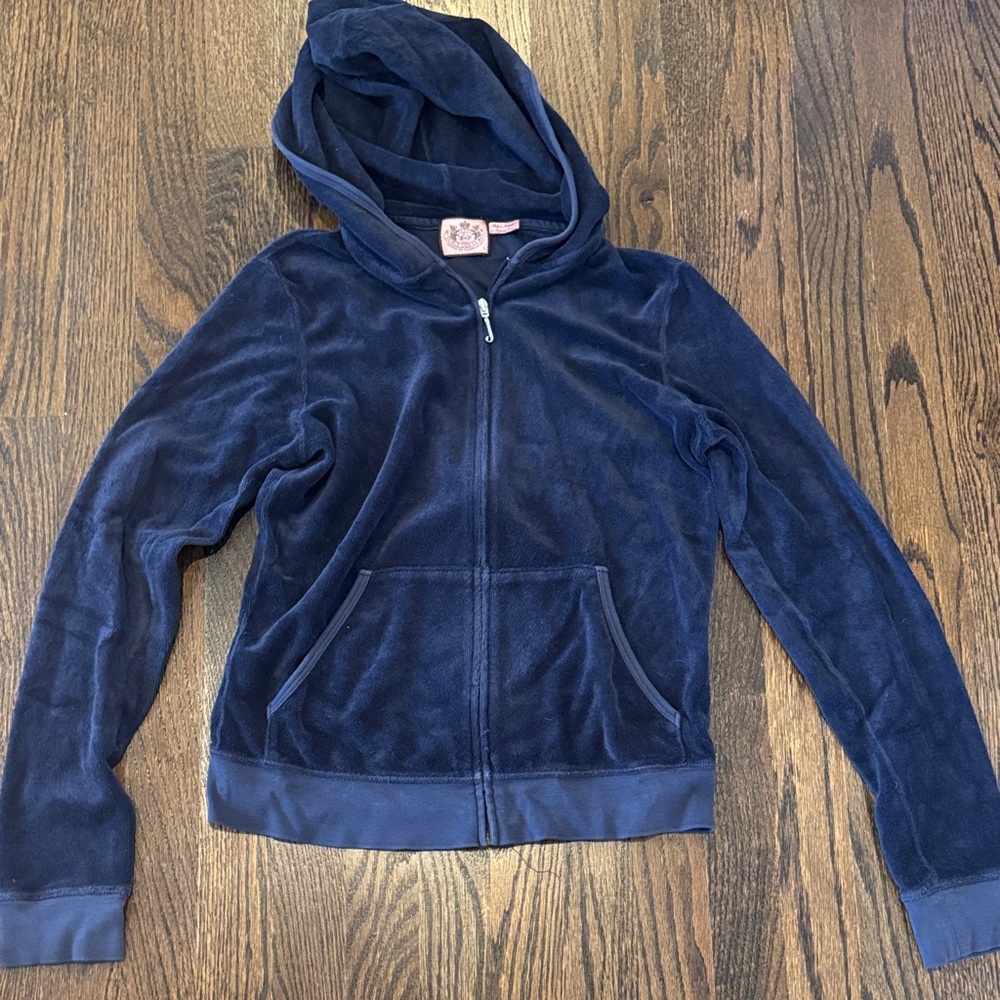 Juicy Couture Dark Blue Women's Hoodie Large terry cloth zip up